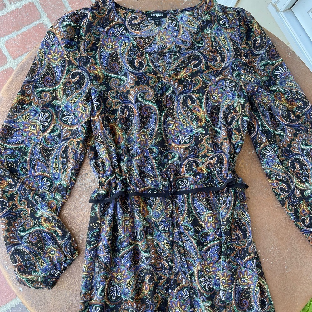 Beautiful autumn paisley brown abstract midi dress - Picture 3 of 7